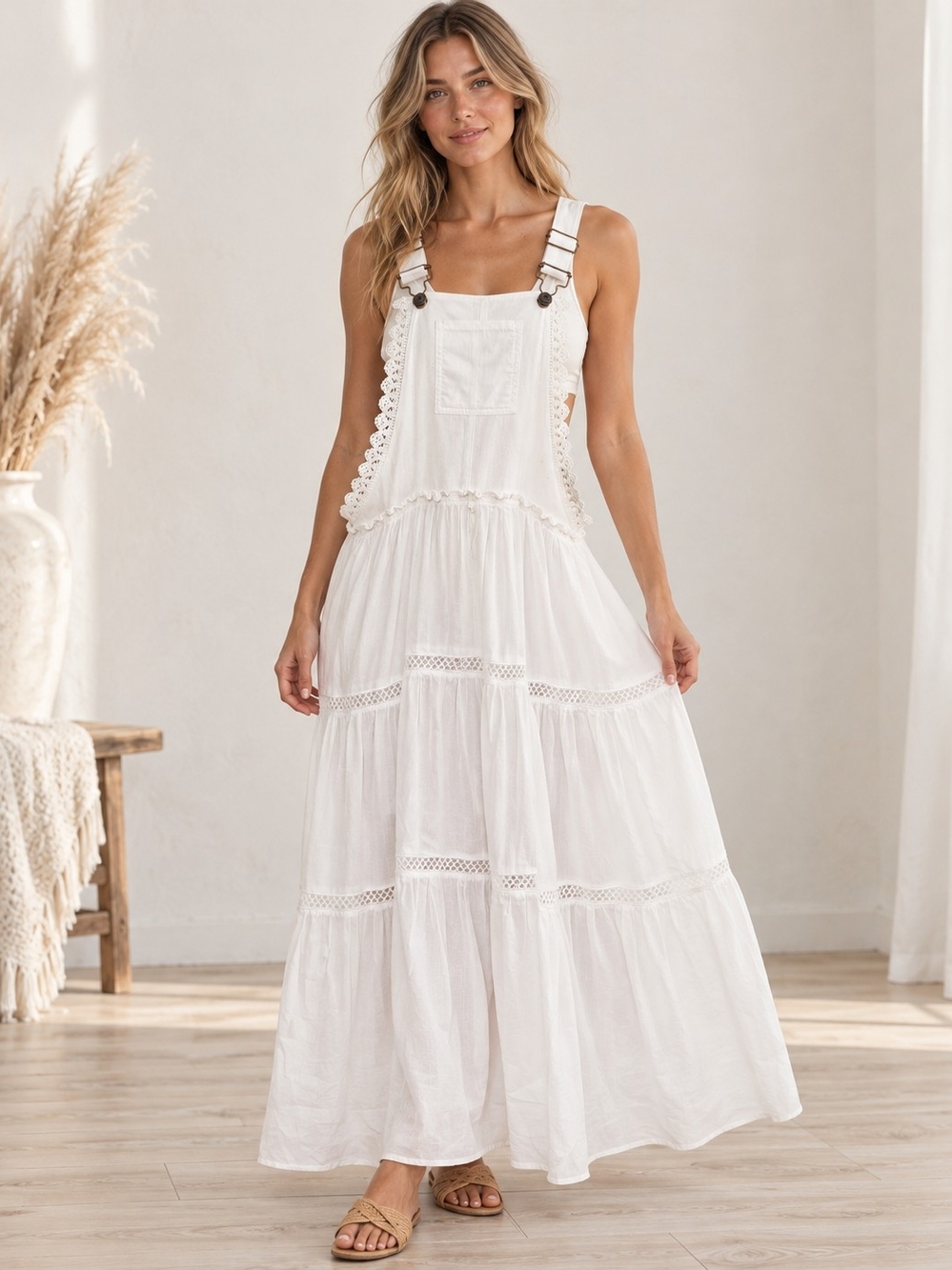 White Lace-Trim Maxi Sundress